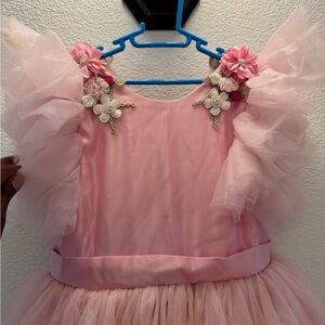 Pink Tulle Dress with Floral Accents